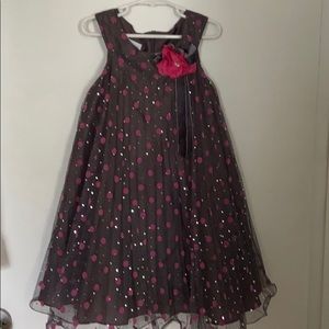 Pink and Gray polka dot girls dress